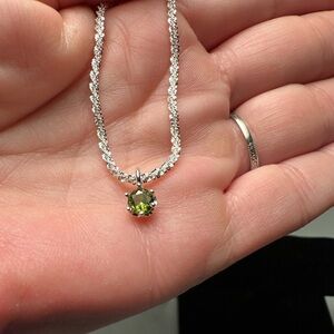 Elegant Silver Necklace with Green Gemstone green moissanite